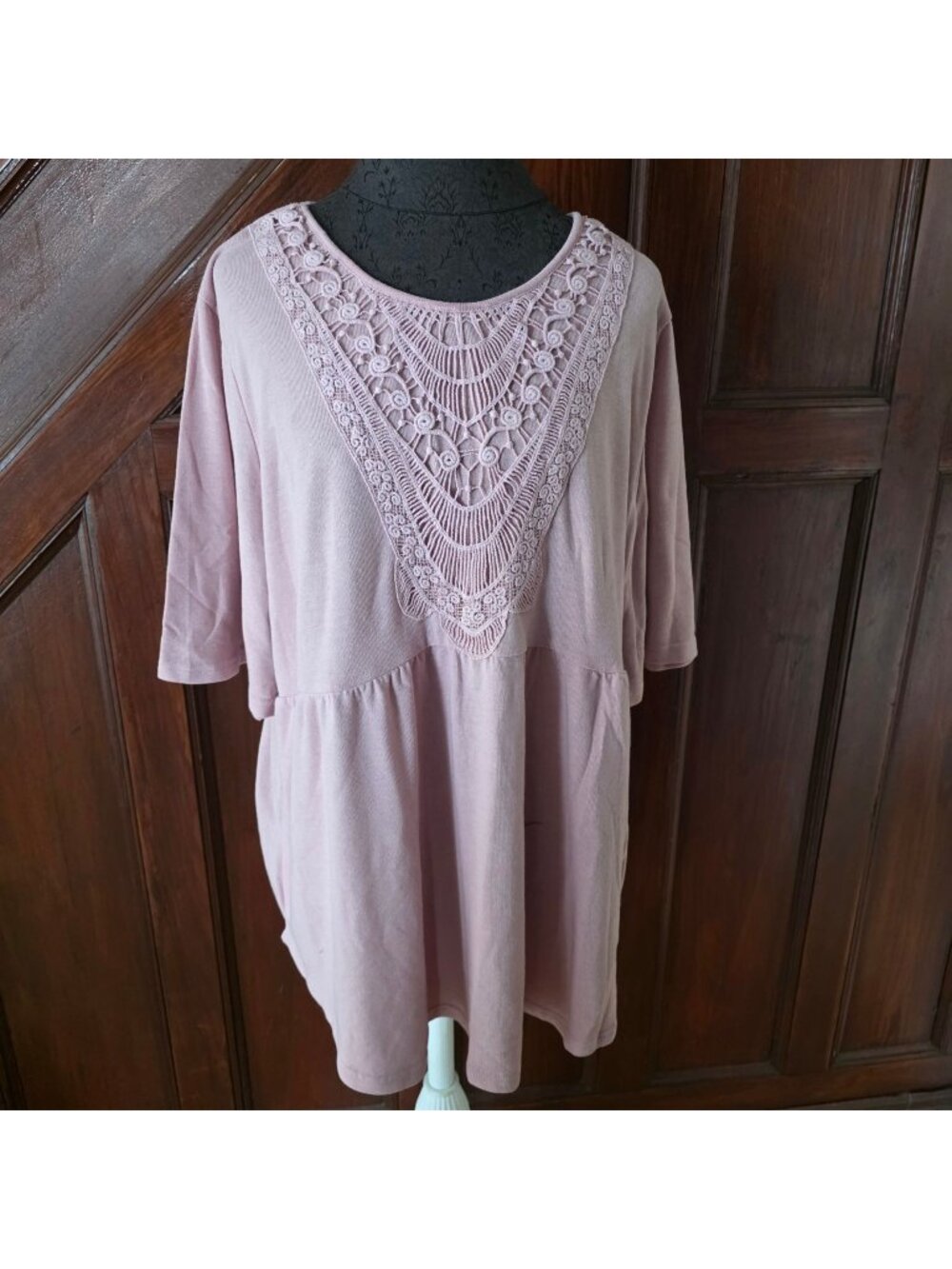 Weekend By Suzanne Betro Womens 2X Pink Tunic Top Lace Sleeve Detail